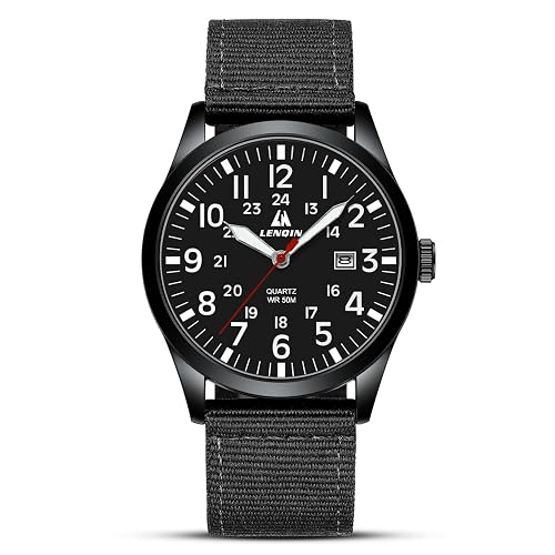 LN LENQIN Uhren Herren Herren Uhr Militär Uhr 30M wasserdichte Armbanduhr Herren Analog Quarz Uhren für Männer mit Datum Feld Uhr Nylon Band Armee Taktische Sportuhr