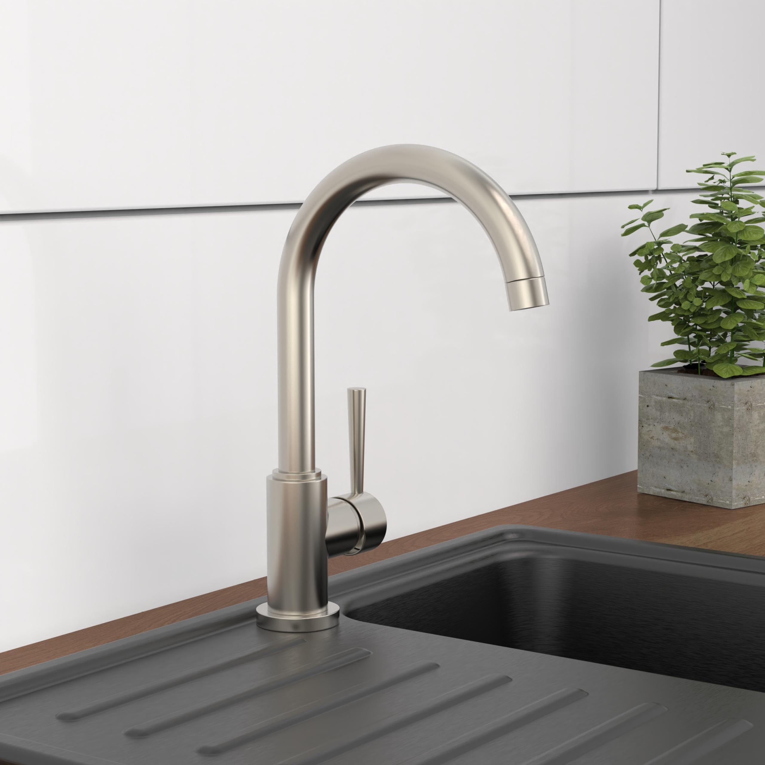 SCHÜTTE 79129 CORNWALL Küchenarmatur Niederdruck, Spültischarmatur mit hohem Auslauf, Einhebelmischer, energiesparend, 360 ° schwenkbar, Wasserhahn Küche, Armatur Spüle, Edelstahl