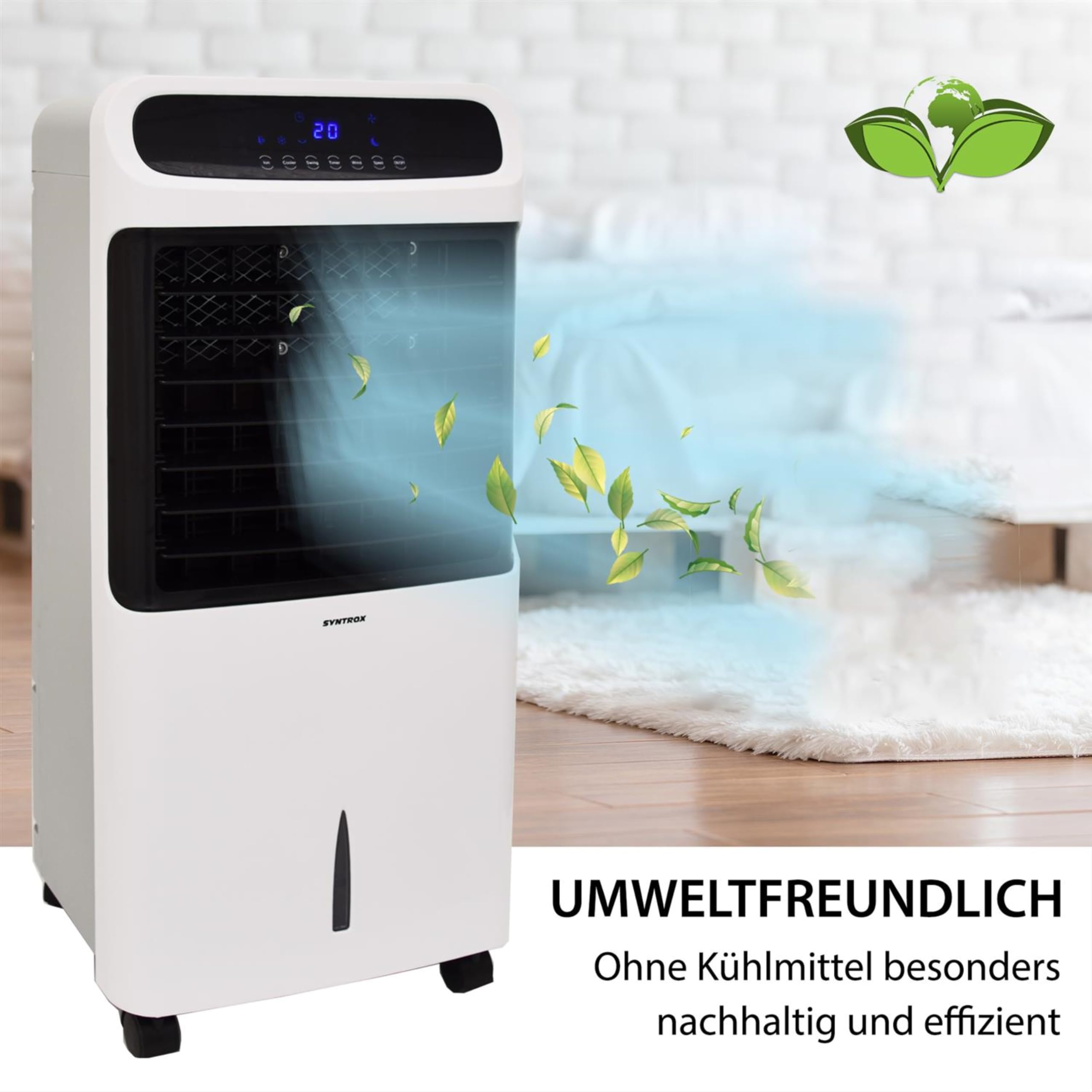 Syntrox Verdunstungskühler Windo | Luftkühler mit Wasser | Luftbefeuchter, Einstellbare Geschwindigkeiten und Timer, Effektive Kühlung gegen trockene Luft, für zuhause und Büro