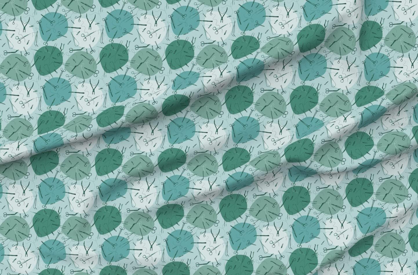 Spoonflower Fabric - Instruments Mint Science Medicine Scrubs Surgery Room Printed on Organic Cotton Sateen Fabric by The Yard - Sewing Quilting Apparel Home Decor