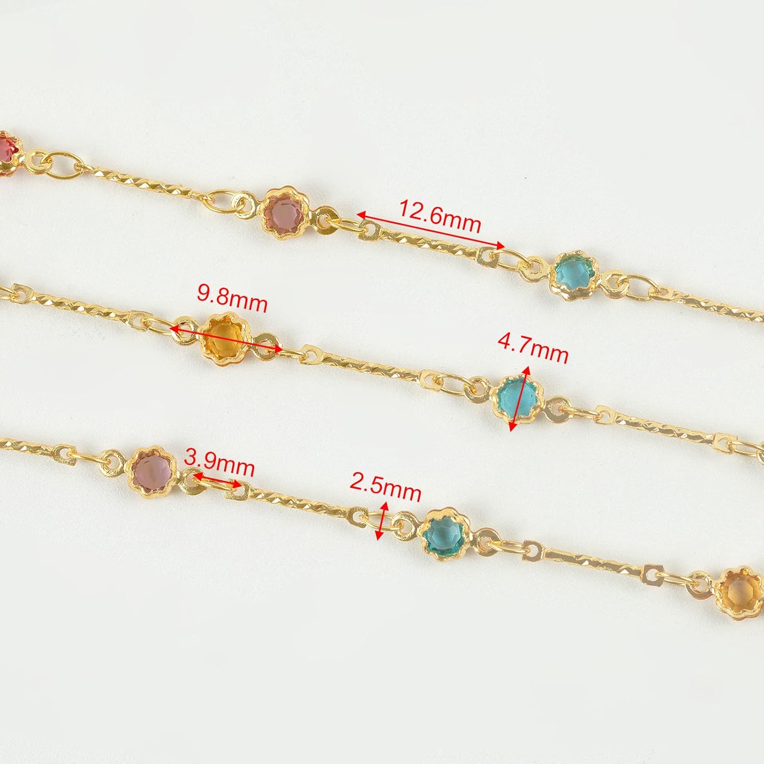 YOUBEIYEE 16.4 Feet Colorful Crystal Chain for Jewelry Making 18K Gold Plated Brass Jewelry Chains Bulk Light Gold Bar Chain Link Necklace Bracelet DIY for Women - Image 3