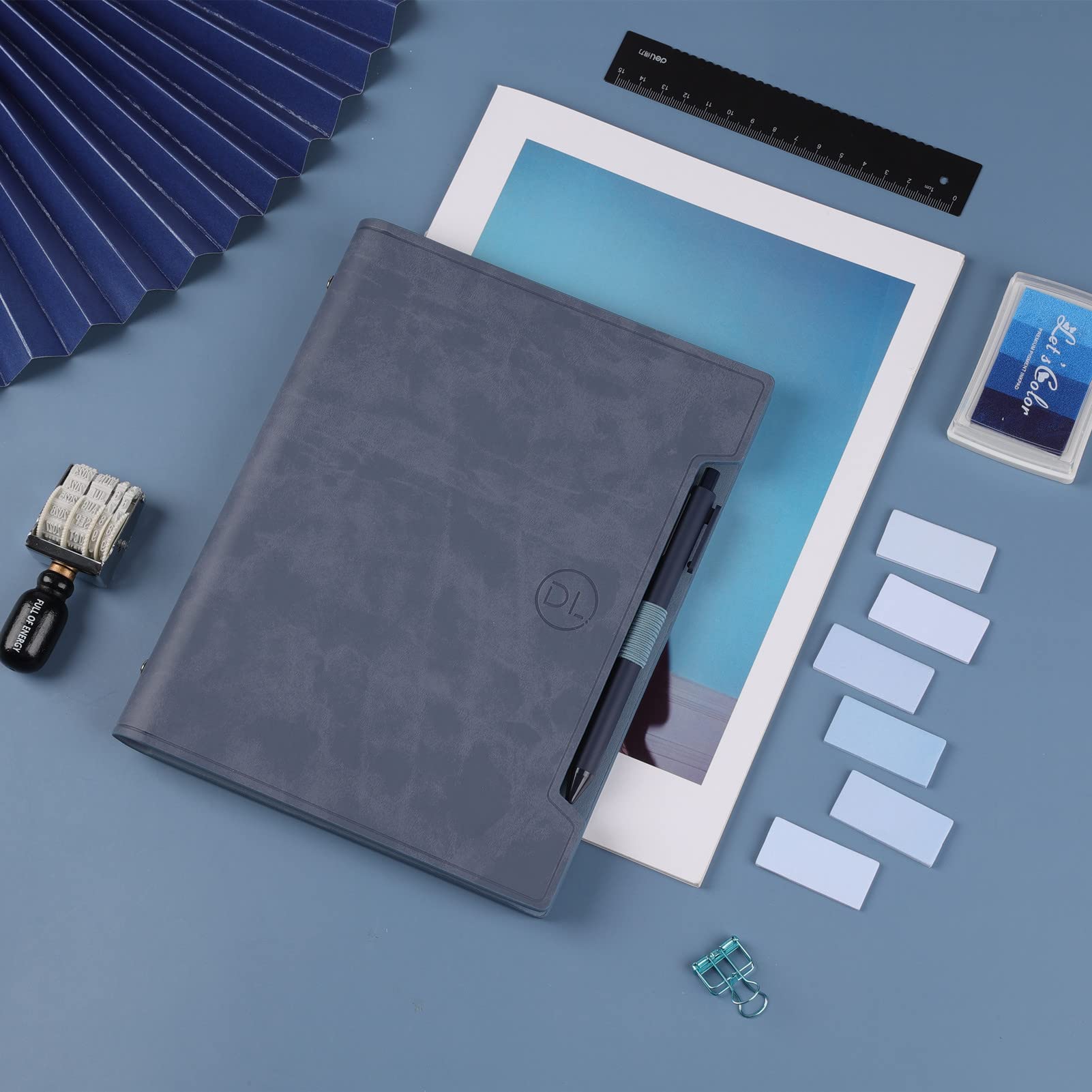 Classic Leather Journal Notebook,Refillable Notebook with Lined Pages,Personal Diary Writing Gifts,A5 Business Journal with Pockets/Pen/Pen Holder,100gsm Lined Paper 160 Pages (Blue) - Image 4