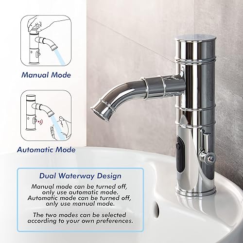 Miniatura 2 de TUSEE Grifo manual y automático con boquilla giratoria, grifo de baño sin contacto con control de temperatura y control de flujo, cromado, TS-5501C