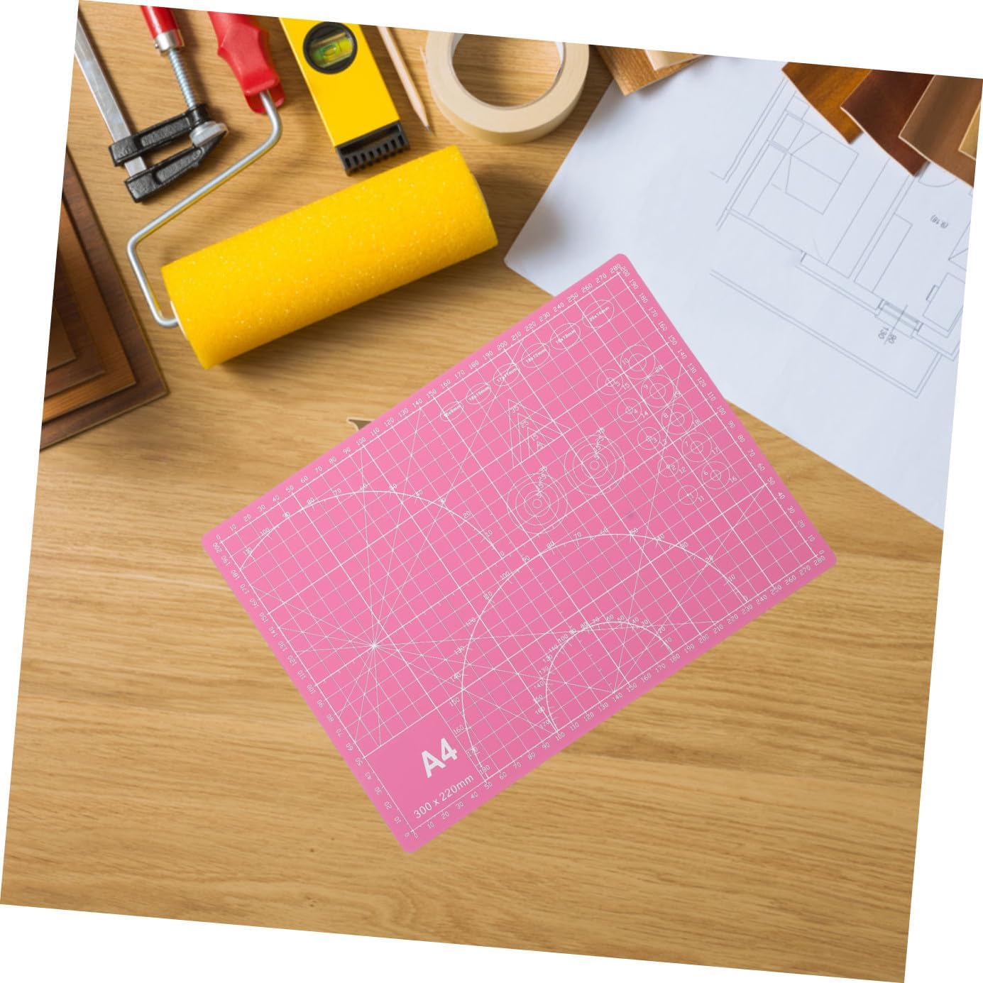 Alipis A4 Double-Sided PVC Cutting Mat Board for Crafts Sewing Engraving, Pink Non-Slip Plastic Cutting Pad with Grid Scale, for DIY Art and Quilting Projects