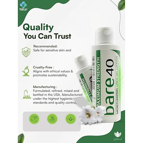 Miniatura 3 de TXLSC LLC Loción profesional Bare 40 Pro con crema de urea al 40% para piel seca y áspera, fórmula hidratante y exfoliante para secas, enriquecida