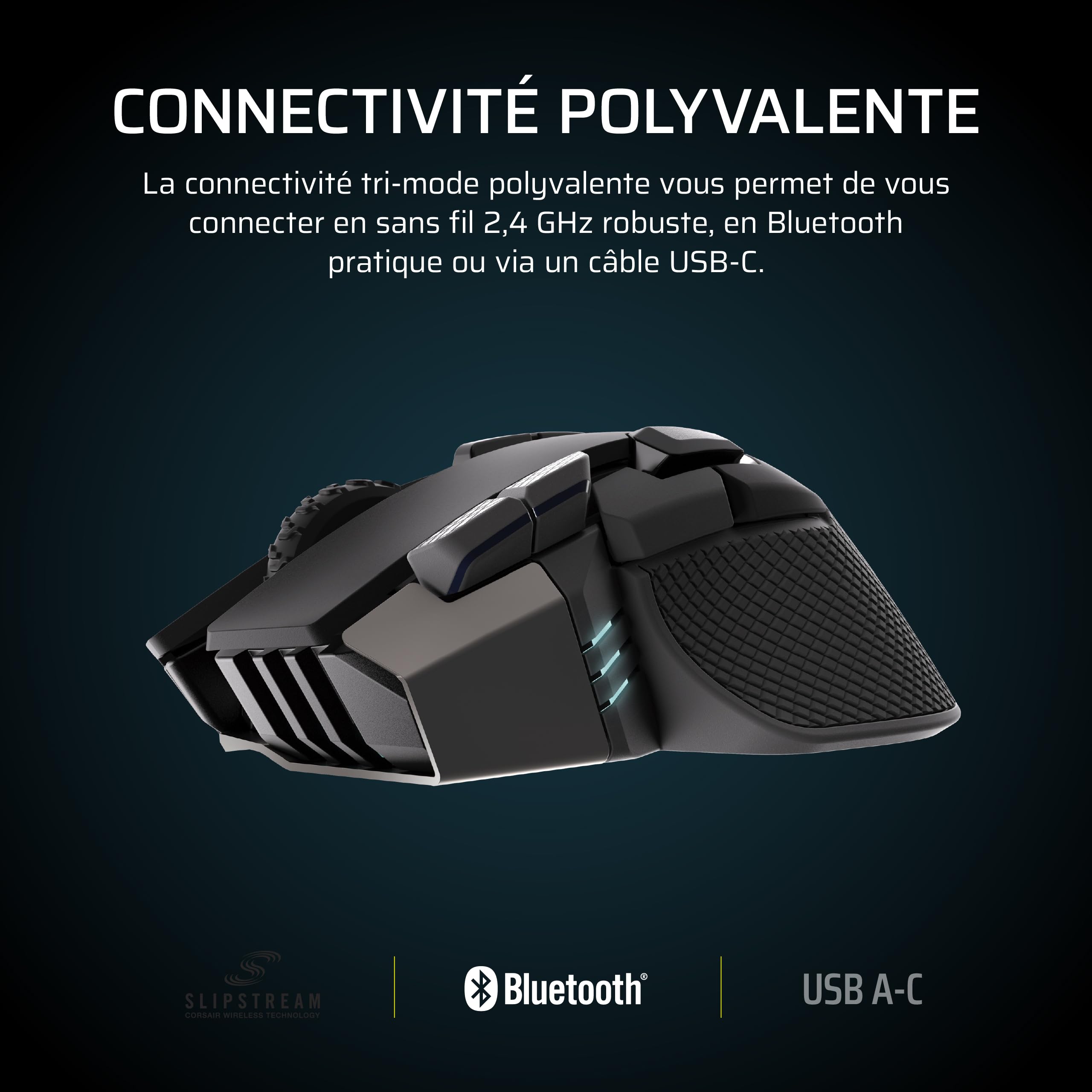 Corsair IRONCLAW Wireless SE (2026) Souris Gaming – Noir | 26 000 DPI, Forme Ergonomique pour Les Grandes Mains, 10 Boutons Programmables, pour MOBA, FPS, MMO