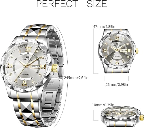 Miniatura 3 de Watch for Men Stainless Steel Waterproof Diamond Business Dress Analog Quartz Luminous Date Two Tone Luxury Casual Wrist Watch