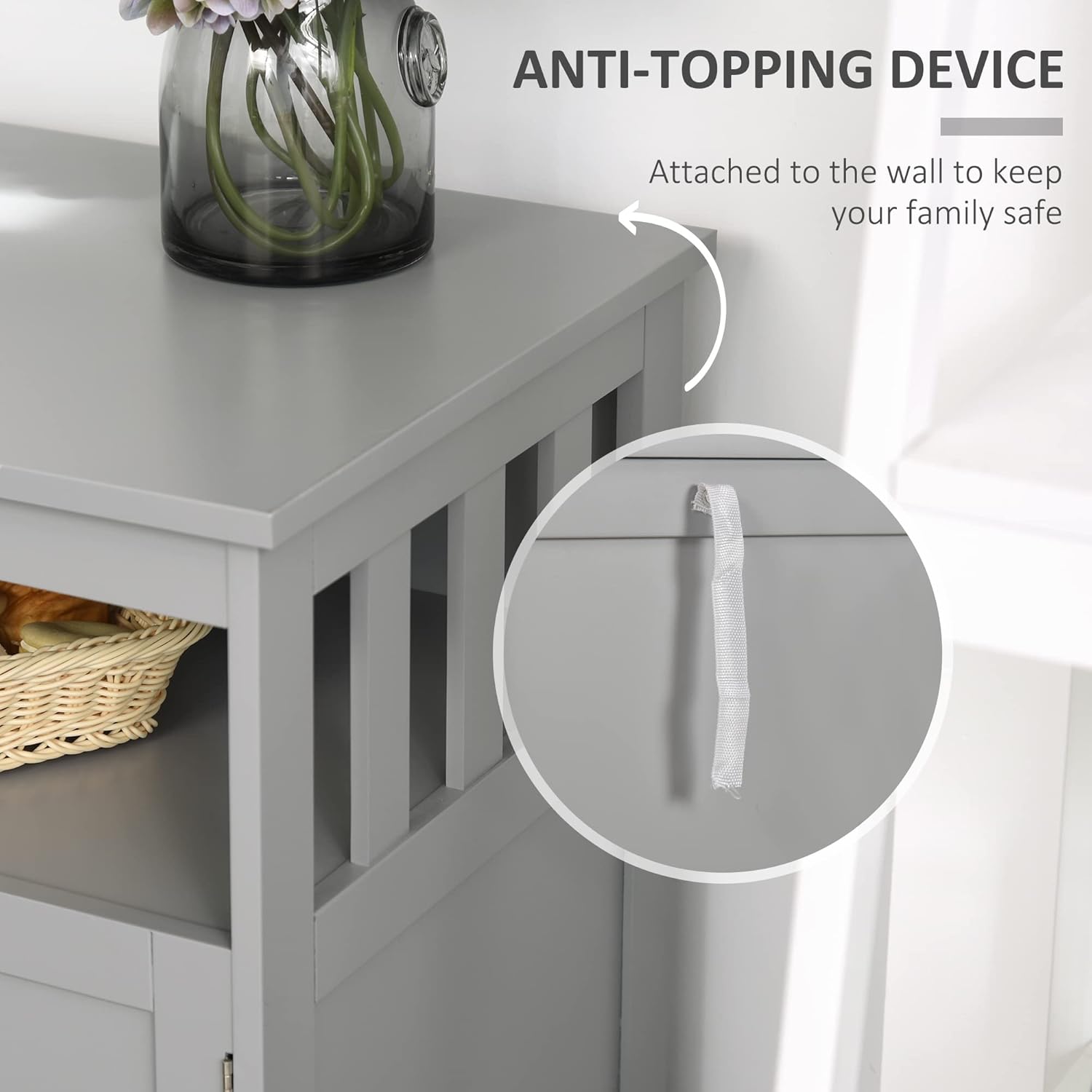 HOMCOM Sideboard Buffet Cabinet, Modern Coffee Bar Cabinet with 2-Level Shelf and Open Compartment, Grey
