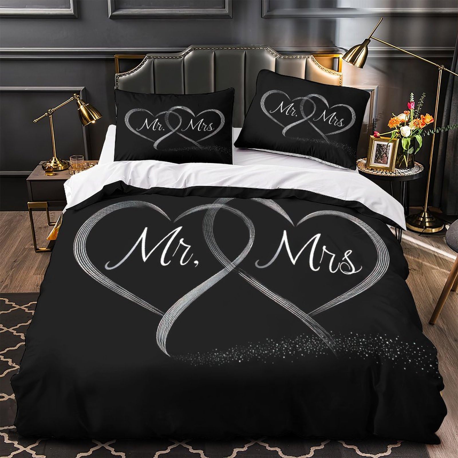 Parure de lit calligraphie élégante imprimé en 3D haute définition 135x200cm