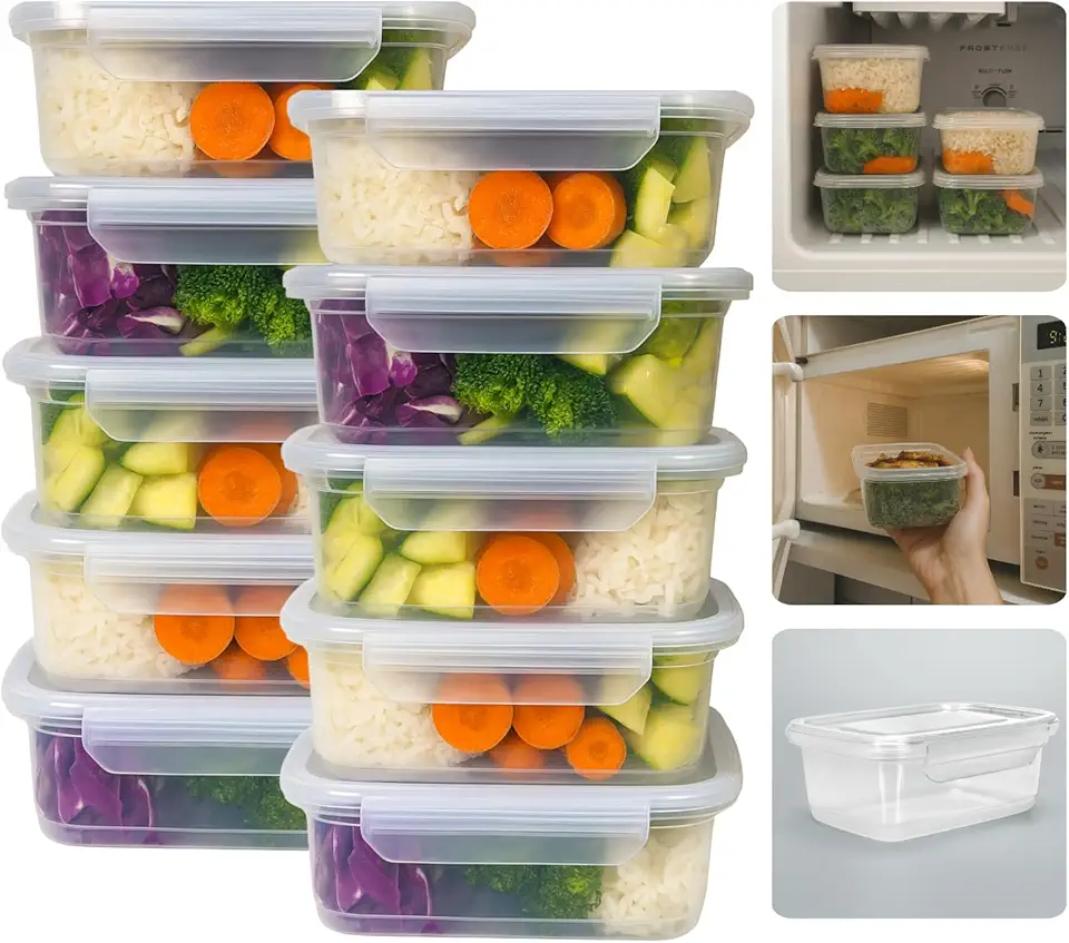 Kit 10 Potes Marmita Reutilizável Com Trava 750 ml Retangular Congelador Microondas Útil
