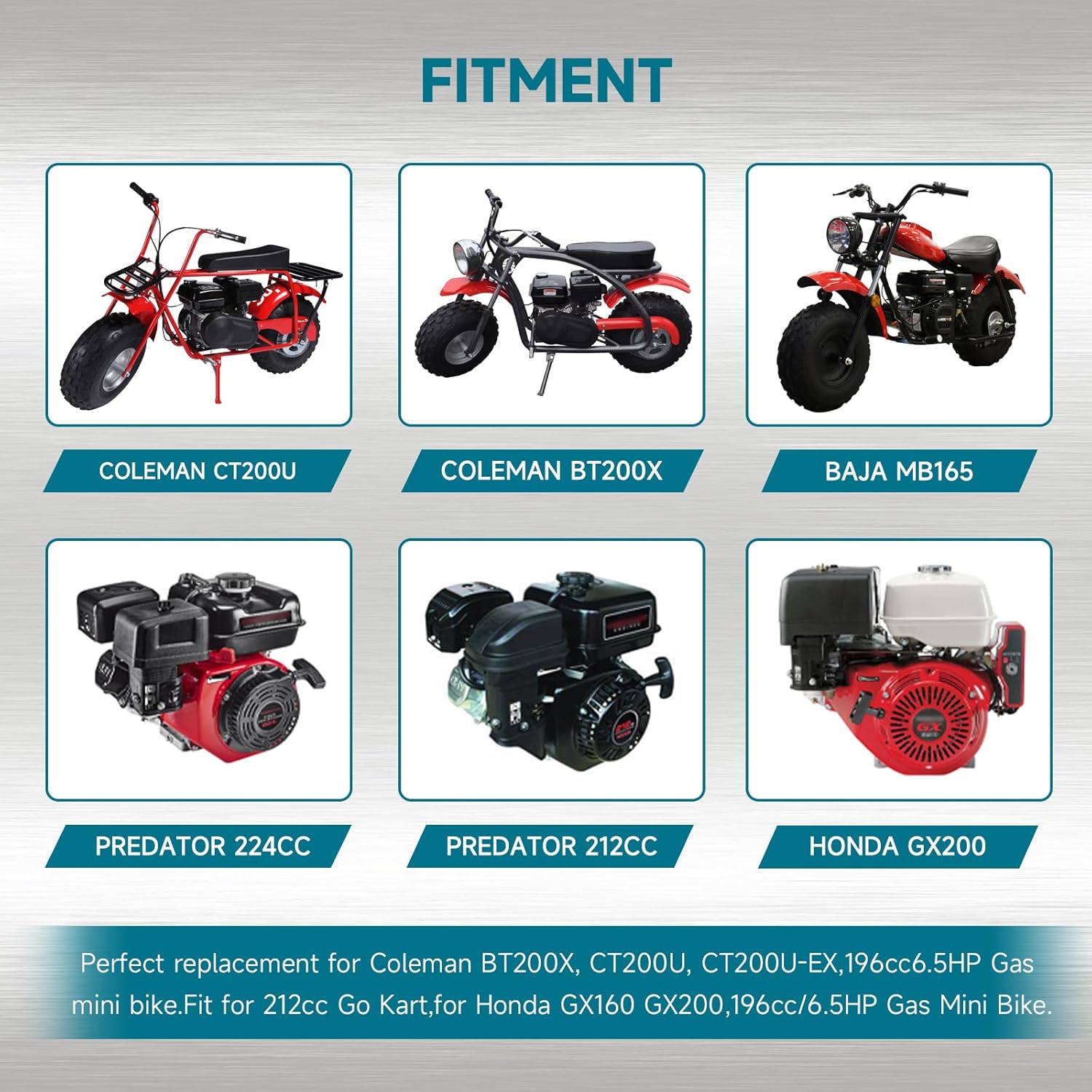 FVRITO 212cc Exhaust Muffler Kit for Predator 196cc 224cc 6.5HP Coleman CT200U BT200X CT200U-EX KT196 GX200 Tillotson Mini Bike Baja Clone Engine Go Kart Performance Parts