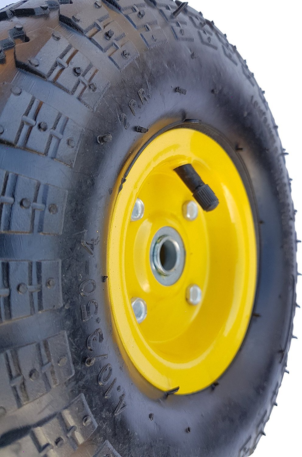 4 x FROSAL Luftrad Bollerwagen Ø 260 mm 4.10/3.50-4 | Ersatzrad Reifen Sackkarre | Achse 16 mm | Rad mit Kugellager | Stahlfelge gelb | Sackkarrenrad
