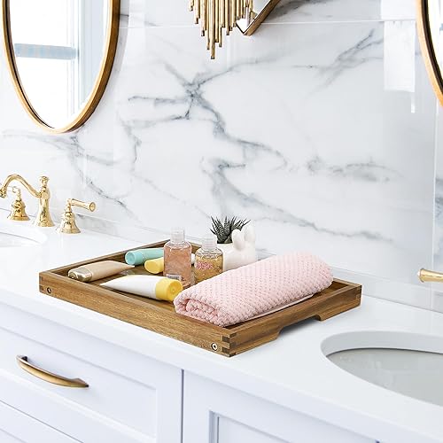 Miniatura 7 de VaeFae Bandeja de mesa de cama de acacia, bandeja de desayuno de madera con patas plegables, bandeja de cama para comer y computadora portátil