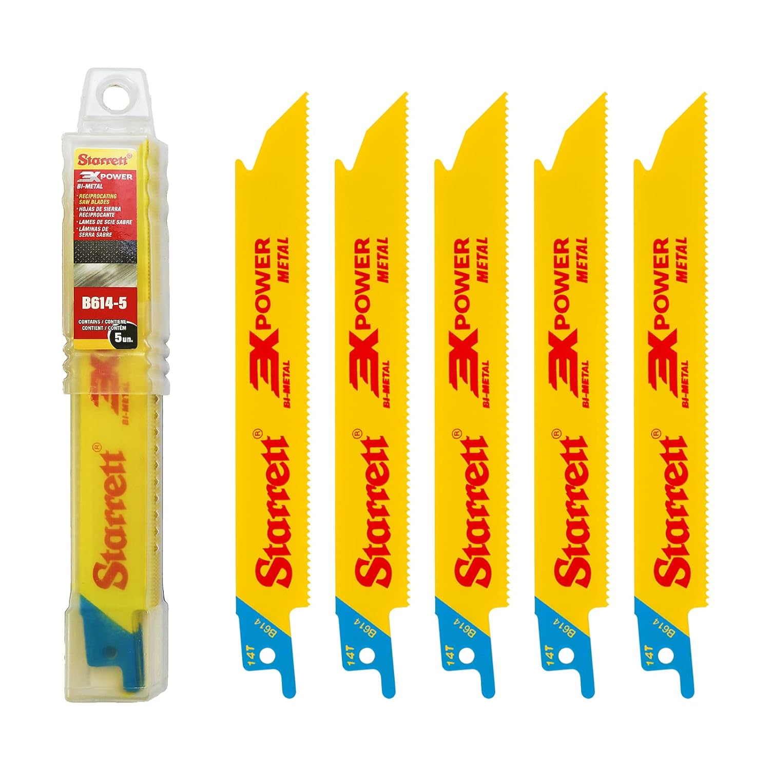 Starrett B614-5 Bi-Metal Unique Straight Fast Cut General Purpose Reciprocating Blade, 0.035" Thick, 14 TPI, 6" Length x 3/4" Width (Pack of 5)