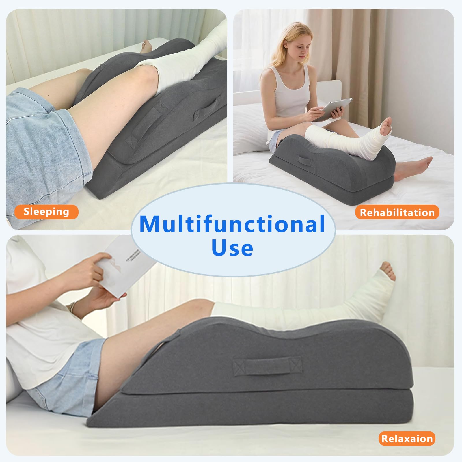Almohadas de elevación de piernas, almohada de cuña para después de la cirugía, soporte de pierna de espuma viscoelástica ajustable, cuidado cómodo para dolor de espalda, rodilla, cadera