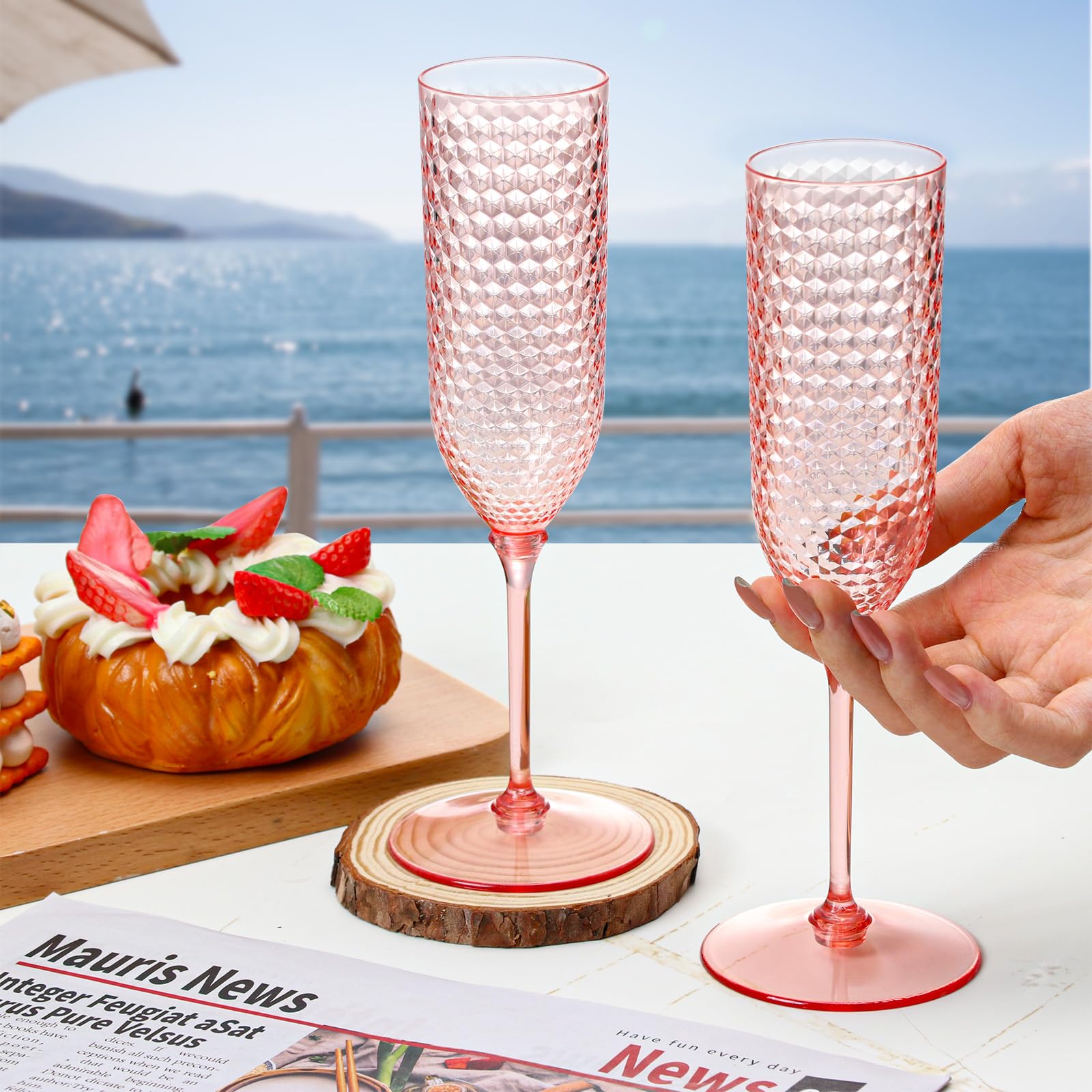Paquete de 48 copas de champán desmontables de 2 piezas de 5.5 onzas, de plástico irrompible, copas de champán de Mimosa, tazas de champán con tallo reutilizables para brindis de vino para aniversario