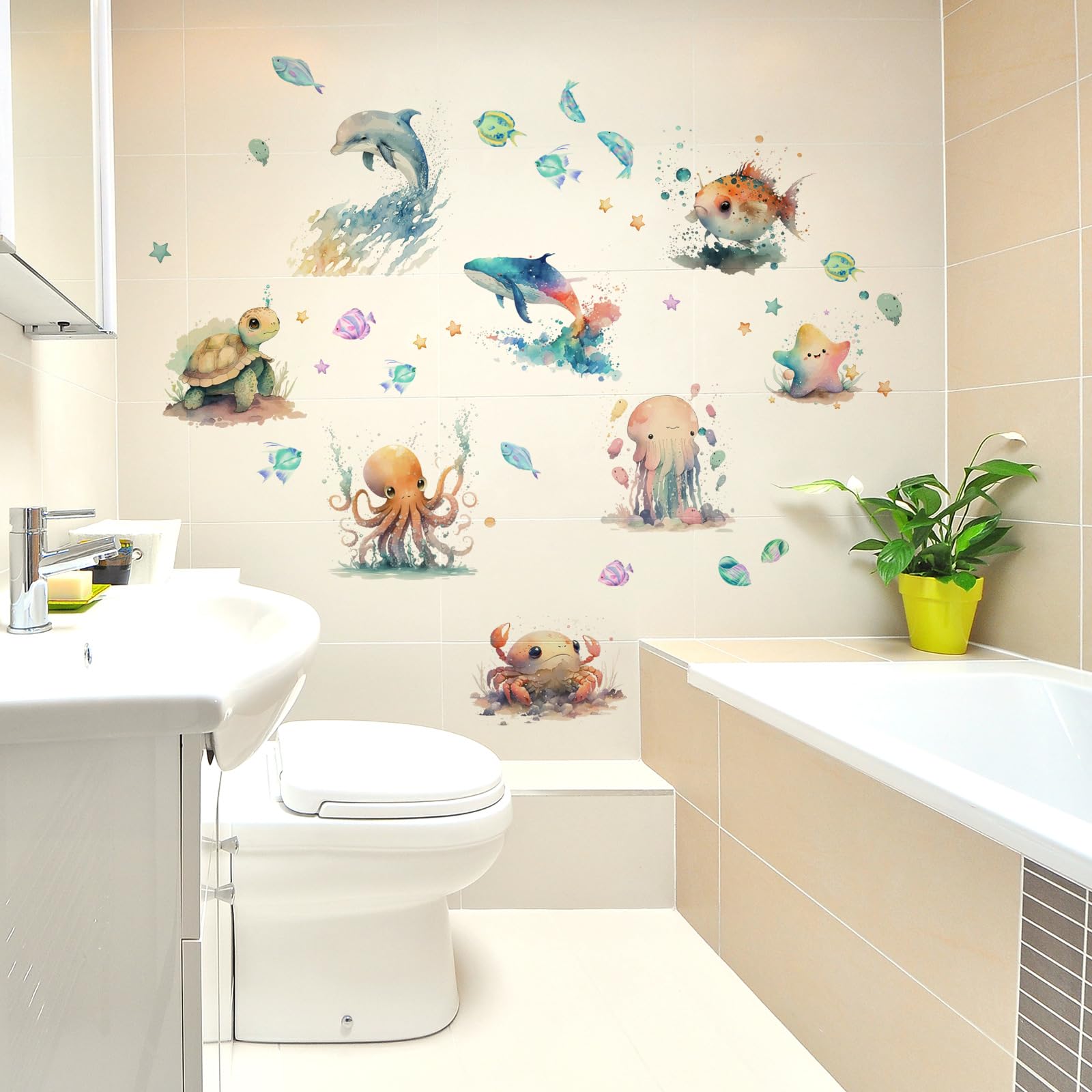 Runtoo Under The Sea Wall Decals Fish Turtle Jellyfish Ocean Sea Life Underwater Wall Stickers Bathroom Baby Nursery Kids Bedroom Wall Decor - Image 3