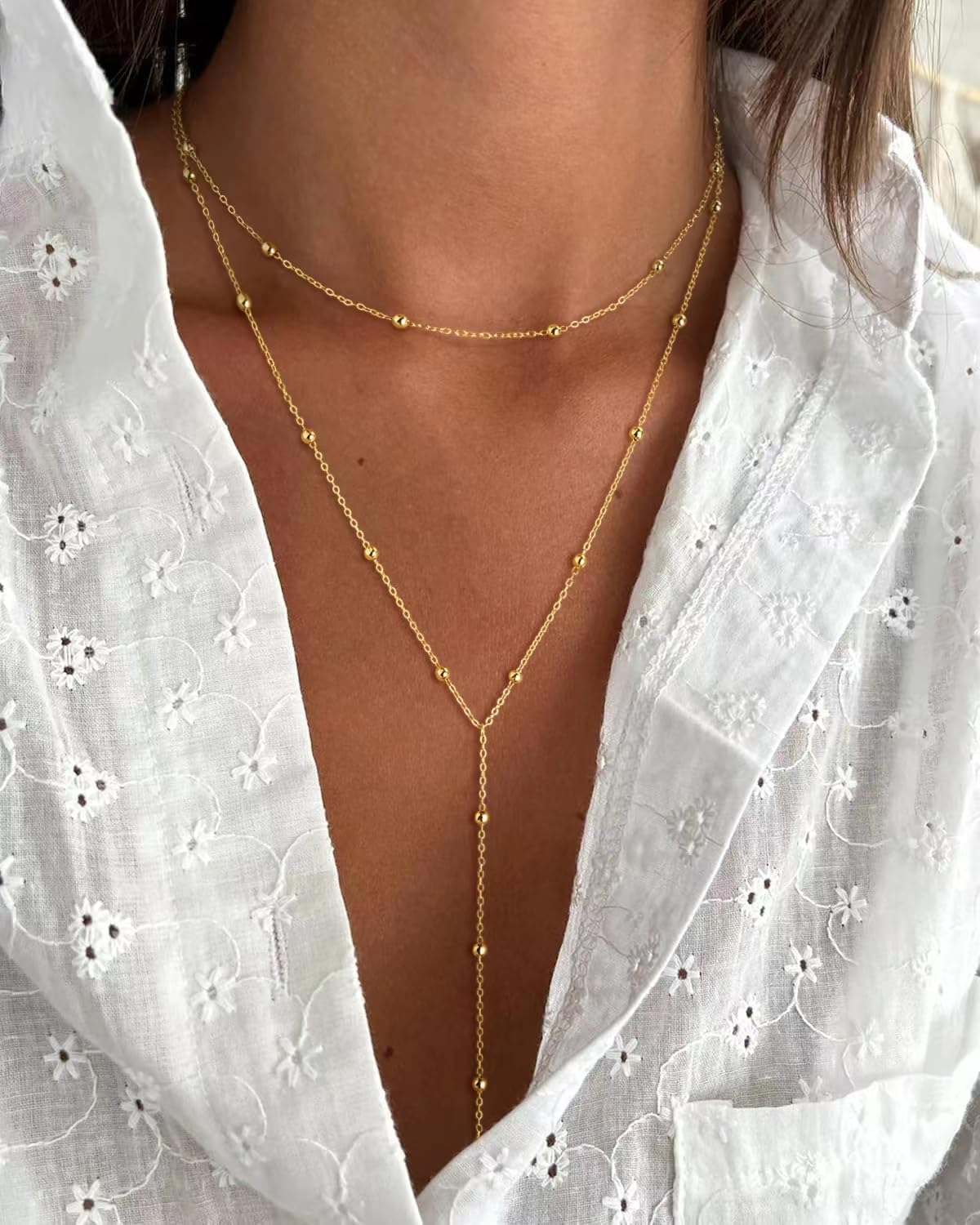 Lariat Necklace for Women, Dainty Long Necklaces, 14k Gold/Silver Plated Y-Shaped Drop Chain Necklace, Simple Layered Necklaces, Trendy Jewelry Valentines Day Gifts for Her - Image 3