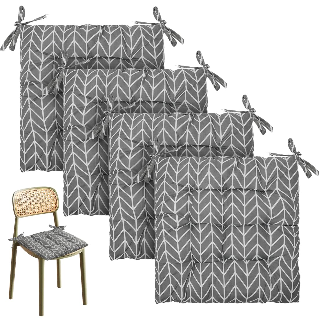 Cojines para interior y exterior 40x40 cm con lazos para sillas pack de 4