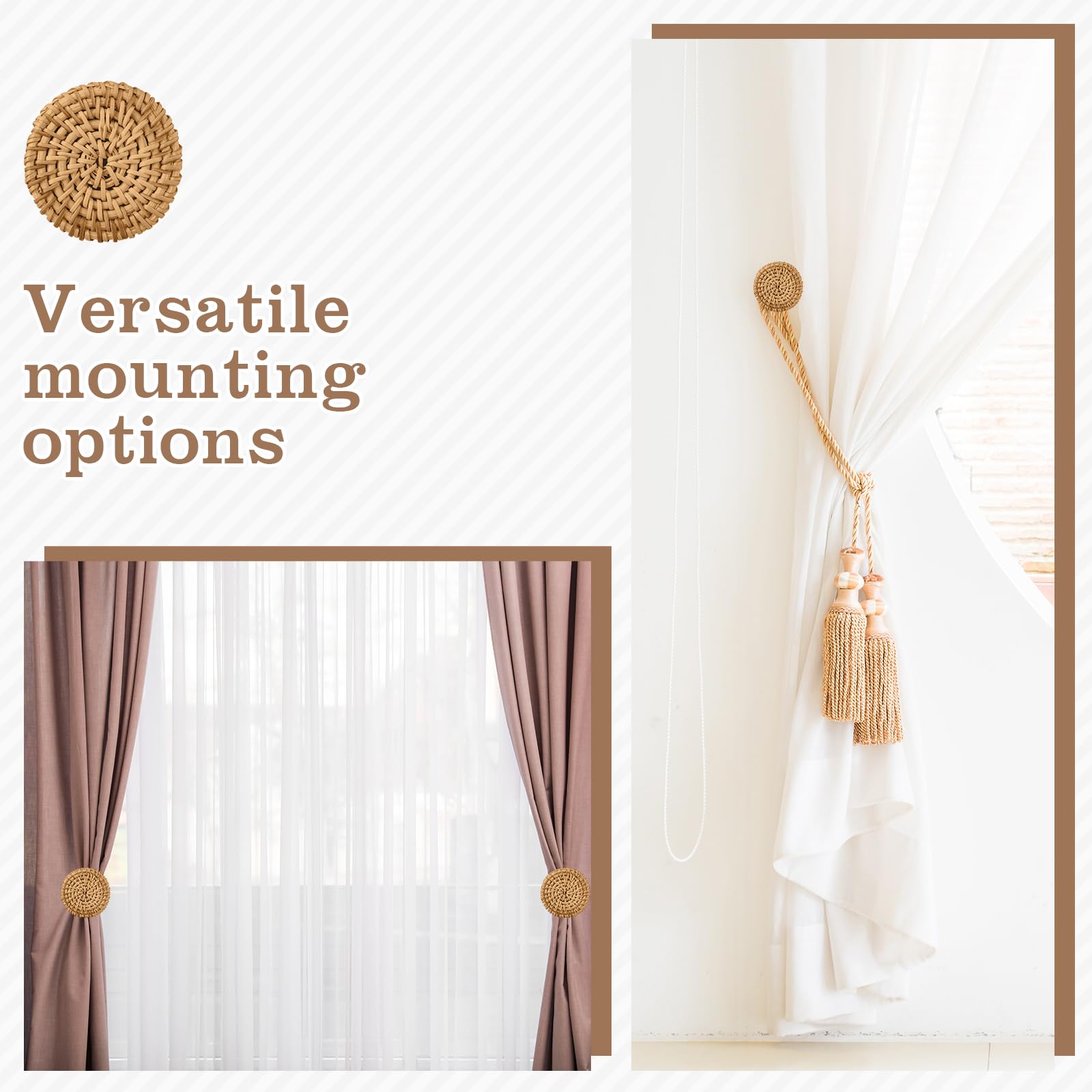 Where To Place Curtain Holdbacks Snapklik.com : Leinuosen Boho Curtain Holdbacks Rattan Tiebacks Pack Of