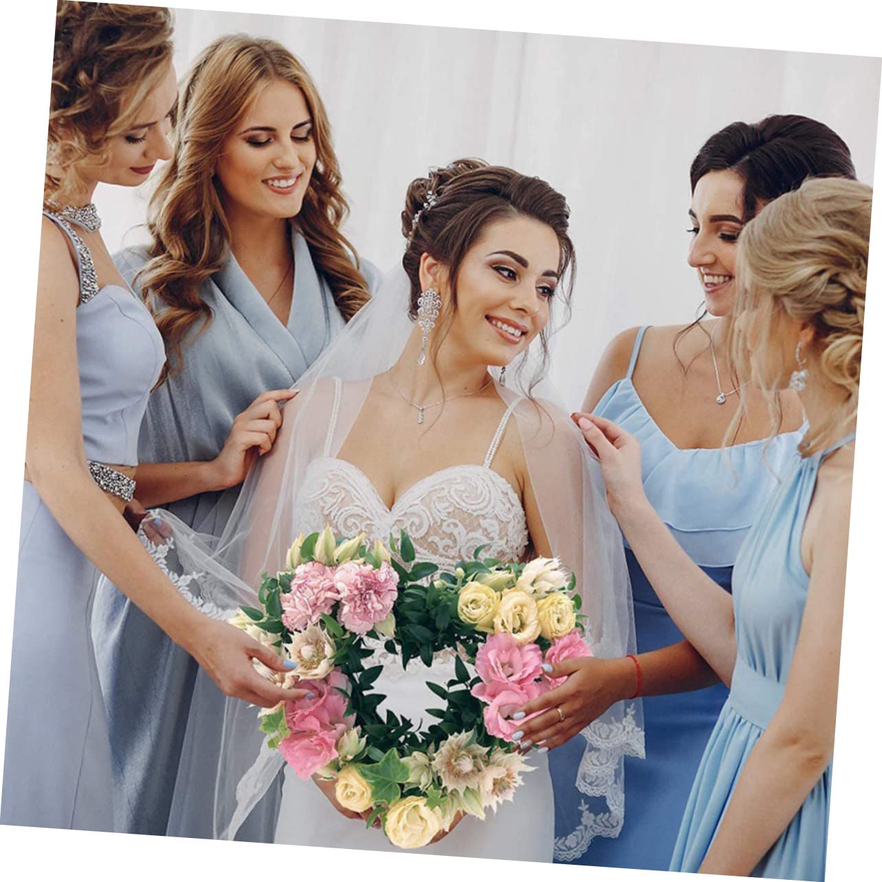Cabilock 2 Sätze Kranz Gold Flaggen Quastengirlande Heimwerken Wanddekoration Aus Korbgeflecht Künstliche Blüten Artificial Flower Гирлянда Eisenrahmen Girlande DIY Rahmen Green 4 Stück * 2