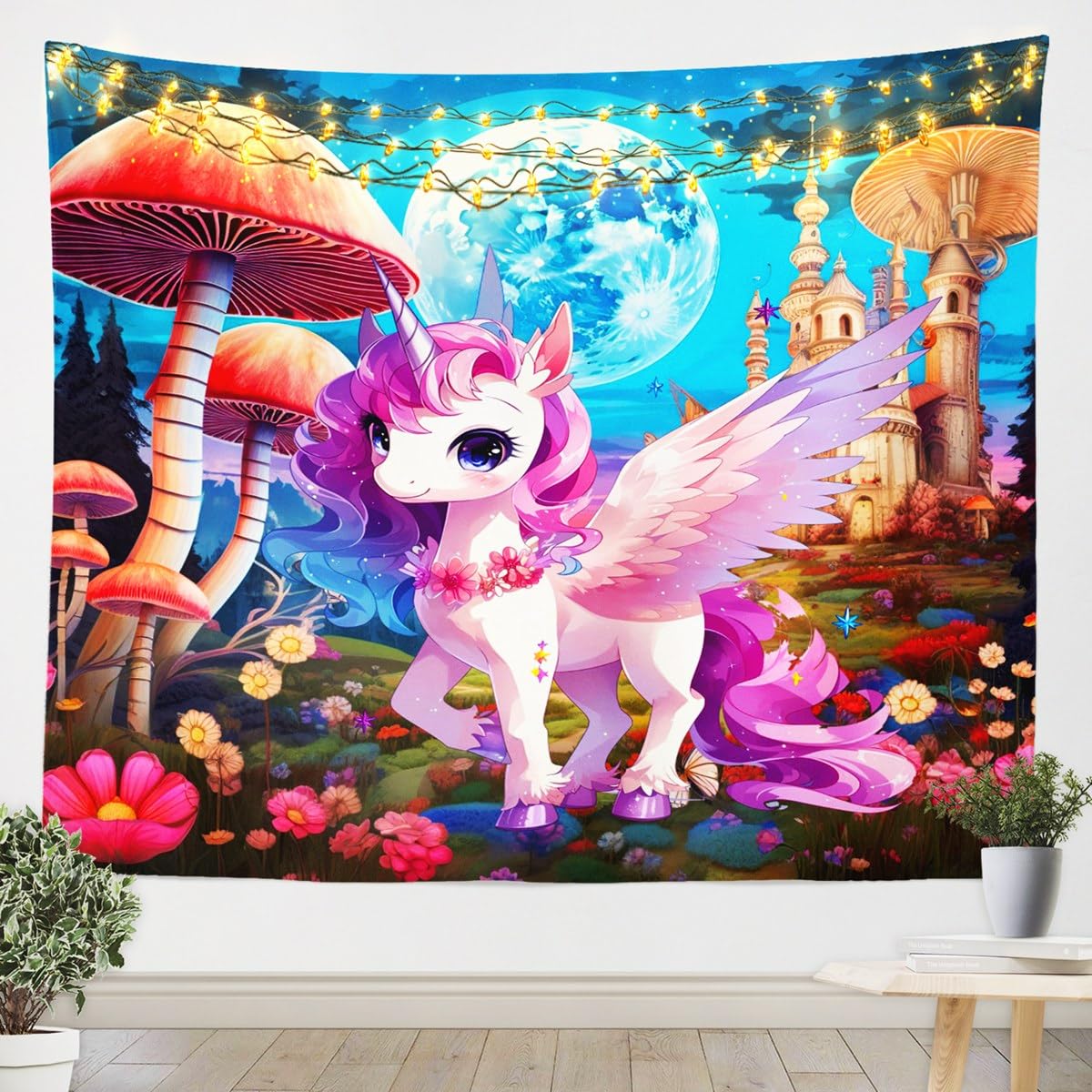 Feelyou Unicorn Wall Blanket Cute Unicorn Wall Hanging Beautiful Unicorn Tapestry Girls Unicorn Wall Art Small 51"x59"