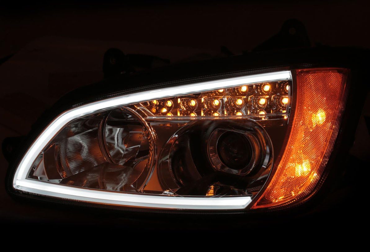 Projector Plank Style Chrome Amber Reflector Headlight Assembly Set for Kenworth T660-(Pair) Driver Left and Passenger Right Side Replacement Headlamp