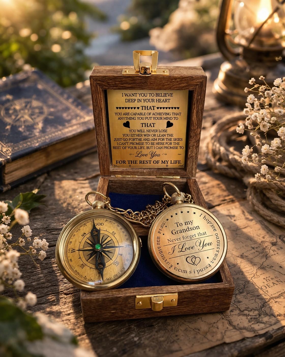 Brass Compass Gift for Grandson, Engraved Quote, Emotional Memory Present for Birthday, Graduation, Special Occasions