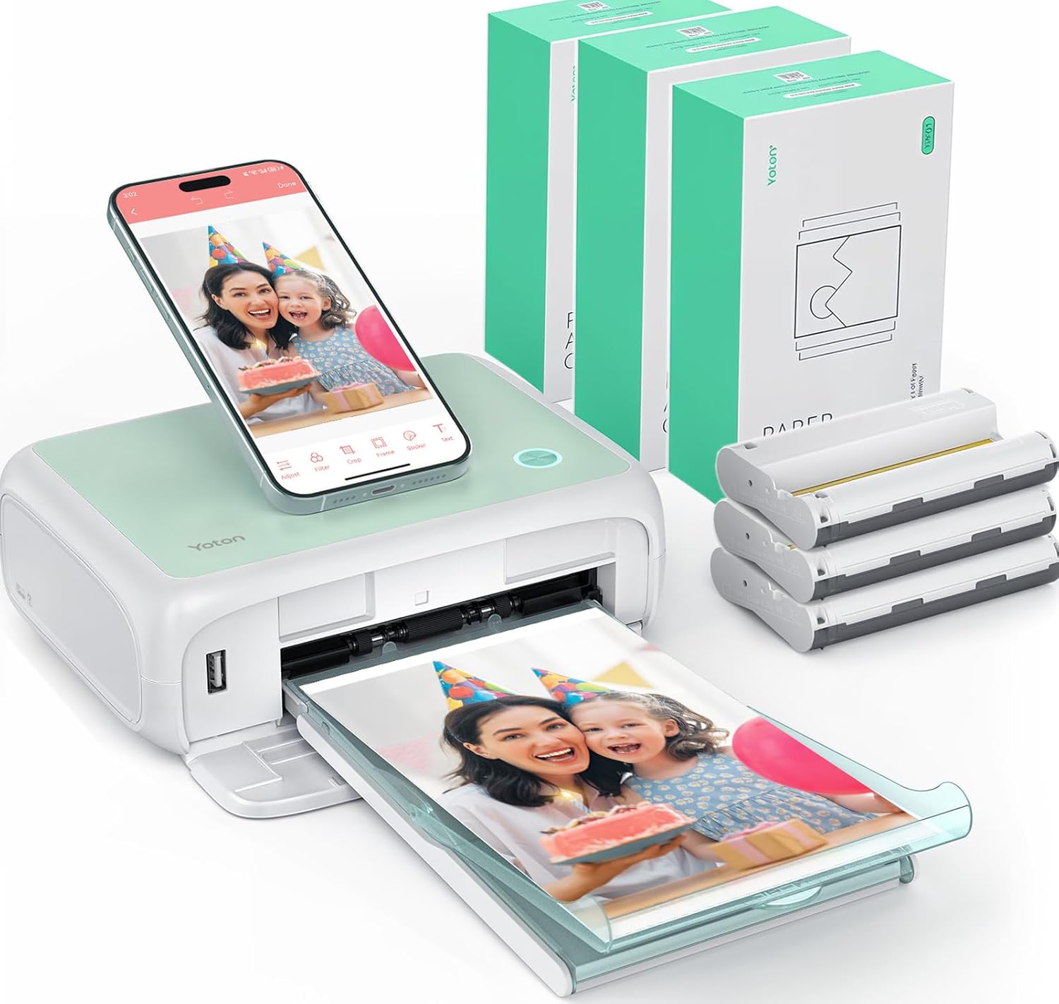 YOTON Photo Printer with 162 Sheets (4"x6") & 3 Cartridges, Support AR Video Printing, WiFi Connection, Portable Photo Printer for iPhone/Android/Laptop