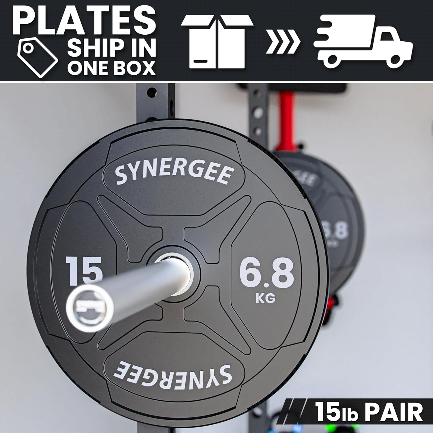 Synergee Bumper Plates – Durable Olympic Weight Plates, Low-Bounce Rubber for Strength Training, Powerlifting, and Functional Workouts.