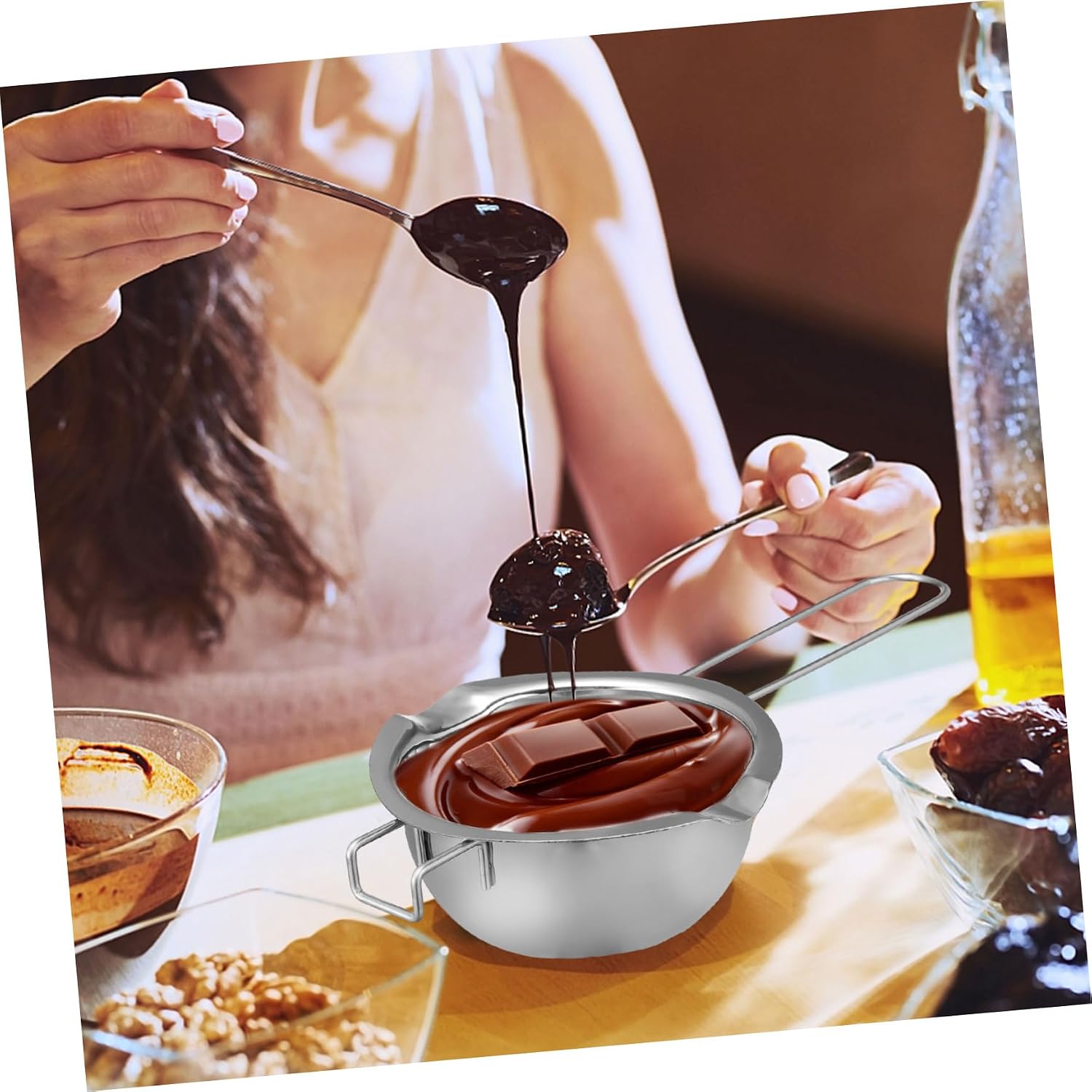 1set Double Boiler Pot Wax Candy Melting Pot Sturdy Stainless Steel for Cooking