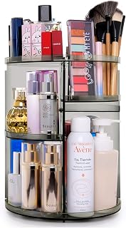 sanipoe 360 Degree Rotation Makeup Organizer Gray, Lazy Susan Cosmetics Storage Shelf Makeup Carousel Rotating Display Rack, Great for Countertop Bathroom Counter