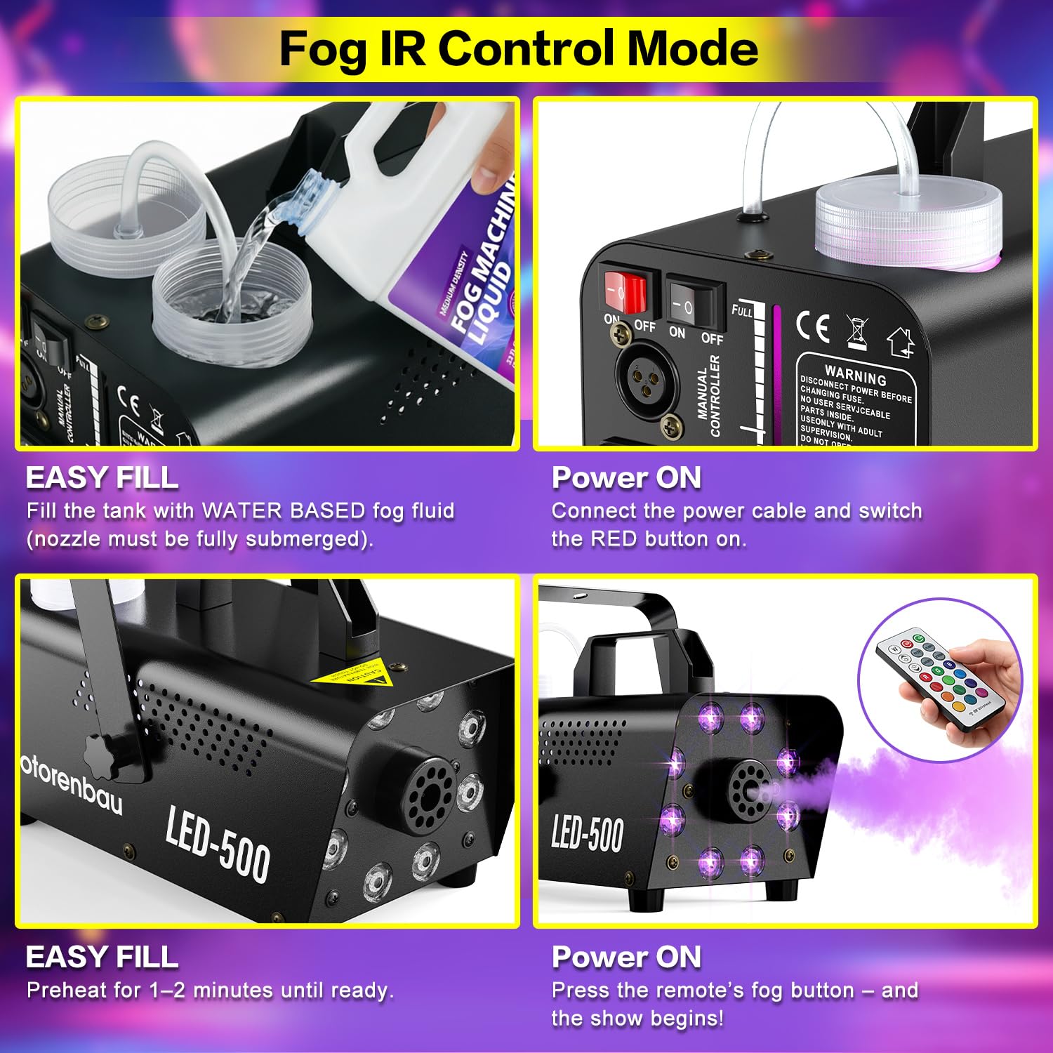 Máquina de Humo Automática et Mando Inalámbrico, 8 LED RGB