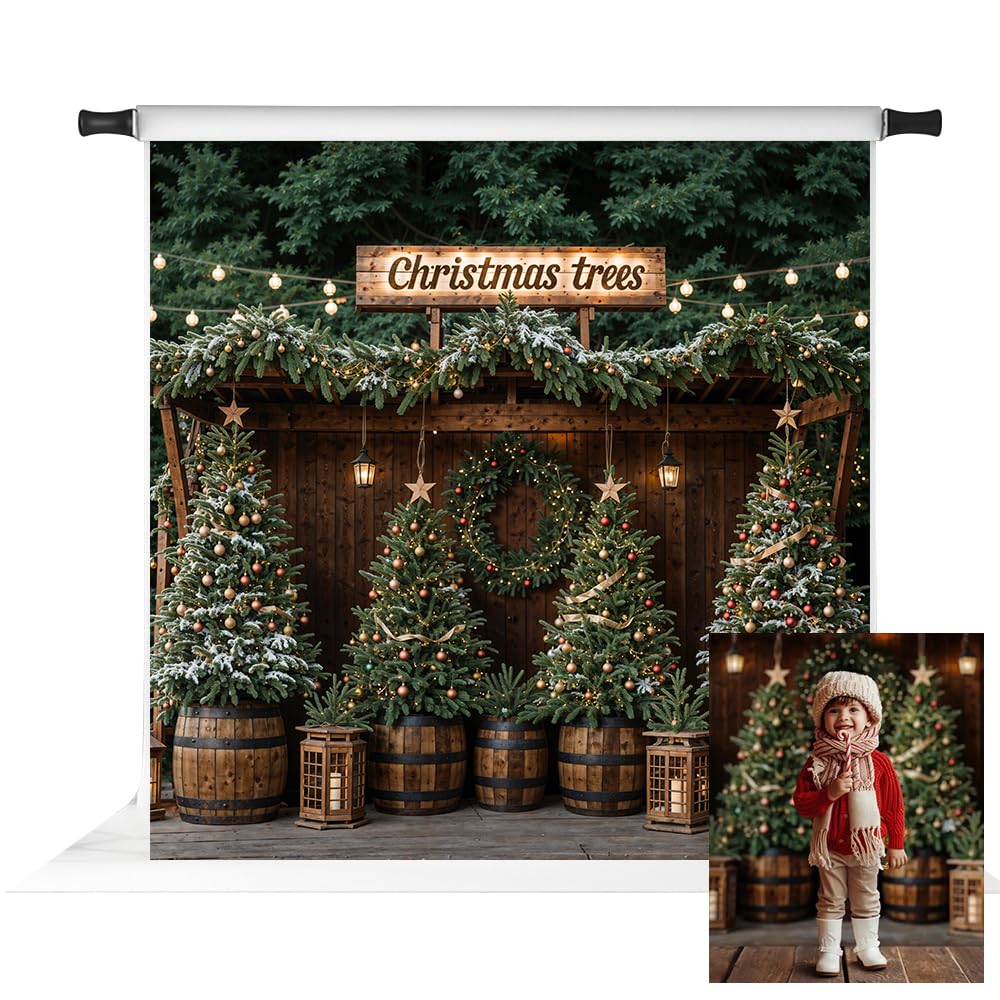 Kate Christmas Backdrop Christmas Tree Farm Background for Photo Shoot Night Background for Photography for Pictures, 10x10ft