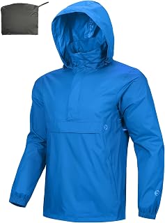 Outdoor Ventures Rain Jacket for Men Waterproof Pullover Lightweight Hooded Windbreaker Outdoor Raincoat Packaway Breathable Windproof Shell Jacket for Travelling, Camping, Running, Hiking