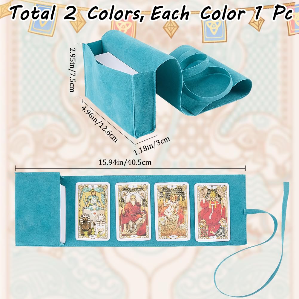 CREATCABIN 2Pcs Tarot Cards Holder Tarot Card Storage Bags Double-Sided Velvet Tarot Card Pouches Tarot Desk Wrap Tarot Carrying Bag for Beginners Witchcraft Supplies Oracle Decks Grey Blue 5x1x3Inch - Image 2