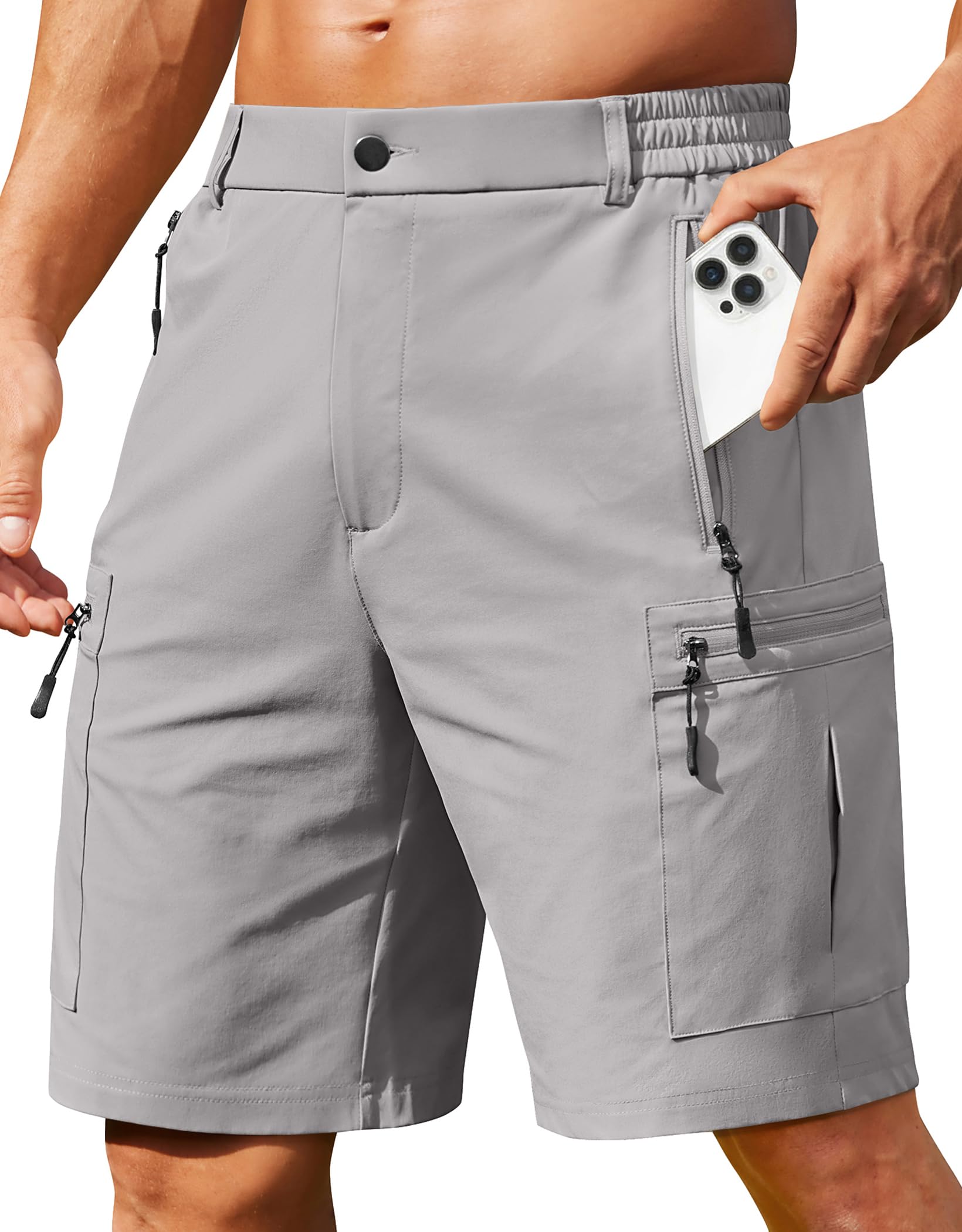 COOFANDY Men's Hiking 9" Cargo Shorts Lightweight Outdoor Shorts Quick Dry Golf Camping Casual Fishing with 5 Zipper Pockets — view 10