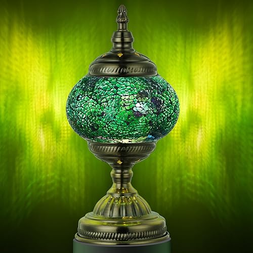 Marrakech Lámparas de mesa con mosaico marroquí, estilo vintage, lámpara turca hecha a mano con base de bronce, incluye bombilla LED para decoración