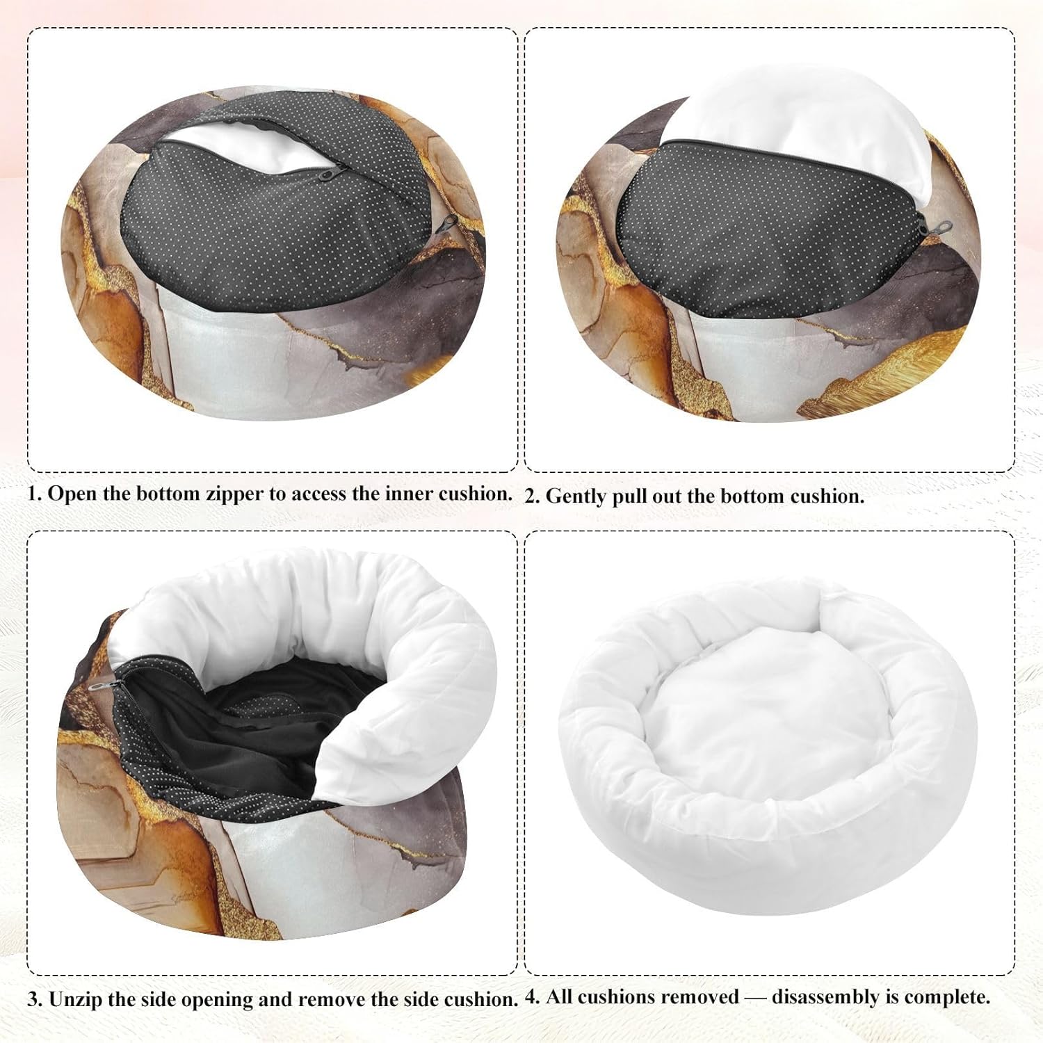 Marble White Brown Pet Dog Beds Warm & Soft Cat Pillow Bed for Small Size Pets Supplies M