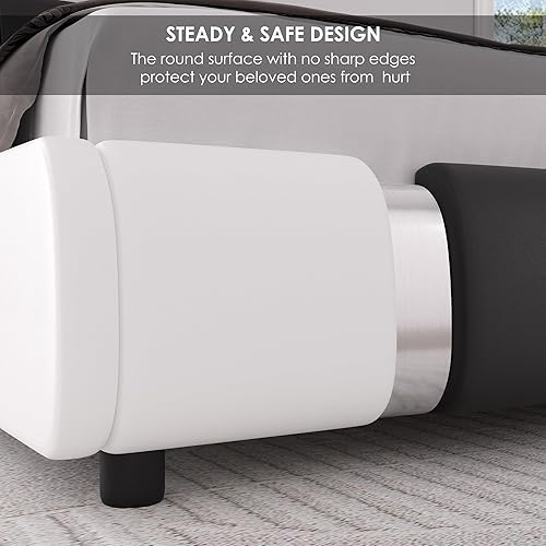 Miniatura 14 de Moderno armazón de cama tapizado de piel sintética con cabecera de decoración de metal, soporte de tablillas de madera, no necesita box spring,