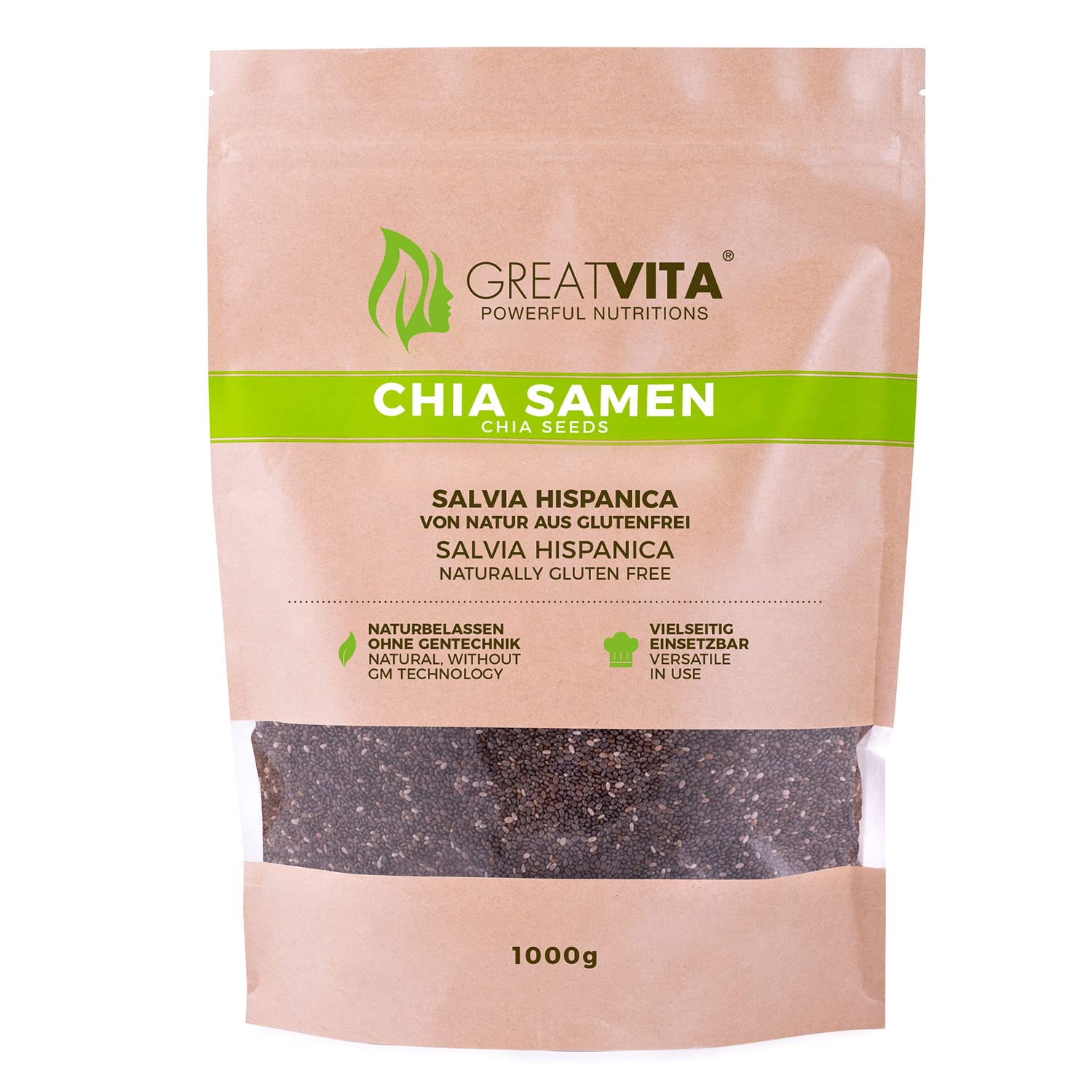 GreatVita Chia Samen 2kg – Naturbelassen, reich an Omega-3 & Ballaststoffen | Ideal für Smoothies, Joghurt, Salate, Backen, Chia-Pudding & Brei