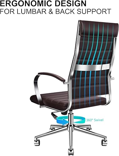Miniatura 4 de Silla de oficina marrón con reposabrazos, silla giratoria ajustable en cuero vegano duradero, silla de escritorio ergonómica para respaldo adicional