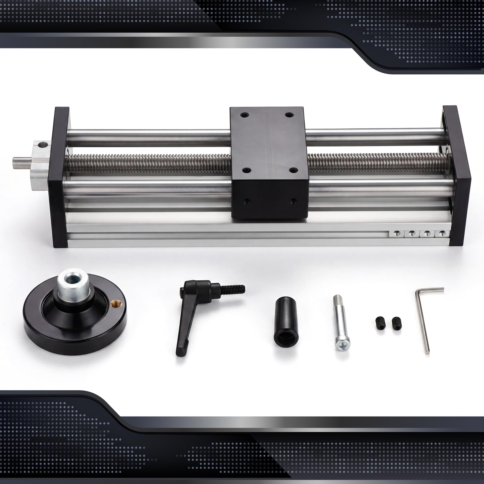Tavola di traslazione da 200 mm con volantino di bloccaggio, tavola Scorrevole di precisione con Vite Senza fine trapezoidale, Cuscinetti e Guide industriali per Moduli CNC e Laser Fai-da-Te