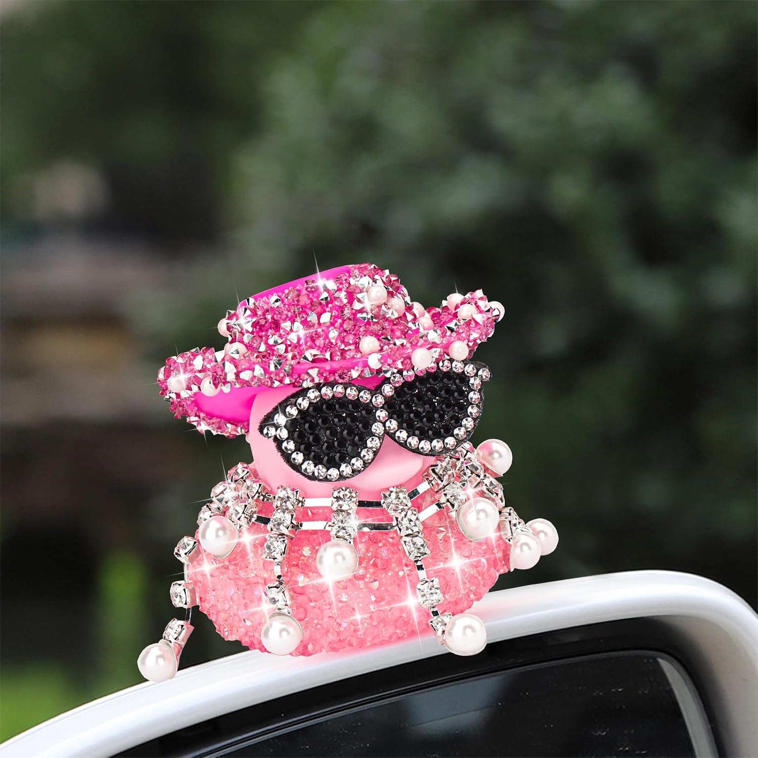 wonuu Diamond Rubber Duck Car Dashboard Decorations Car Ornaments for Cool Car Accessories Pearl Necklaces, Layered-Rose