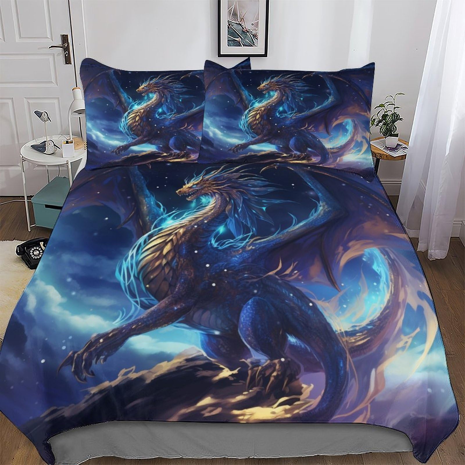 PAZZK Dragon 3D Printed Duvet Cover Set with Pillowcases Quilt Covers Soft Brushed Microfiber Bedding For Boys, Girls And Teenagers Poly Cotton Comforter Cover Double (200x200cm)