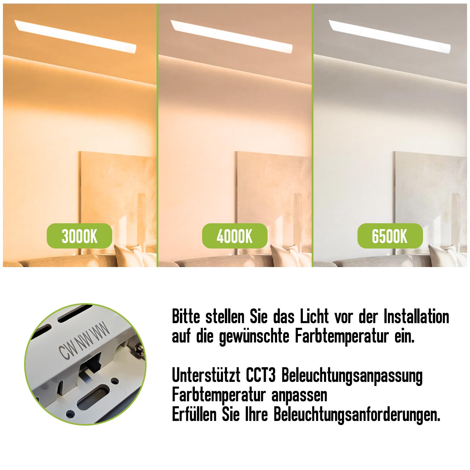Lampa sufitowa LED Płaska 61cm 30W Liniowa Lampa Sufitowa 3000K/4000K/6500K 3000Lm na Wilgoć Płaska Ultracienka Lampy Sufitowa Panel LED do Salonu Sypialni Kuchni Piwnicy Biała