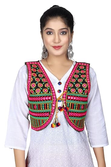 Shivam Fashion Cotton Embroidered Ethnic Jackets for Girls, Women Ethnic Jackets for Office use, Every Festival & Occasion (Black)
