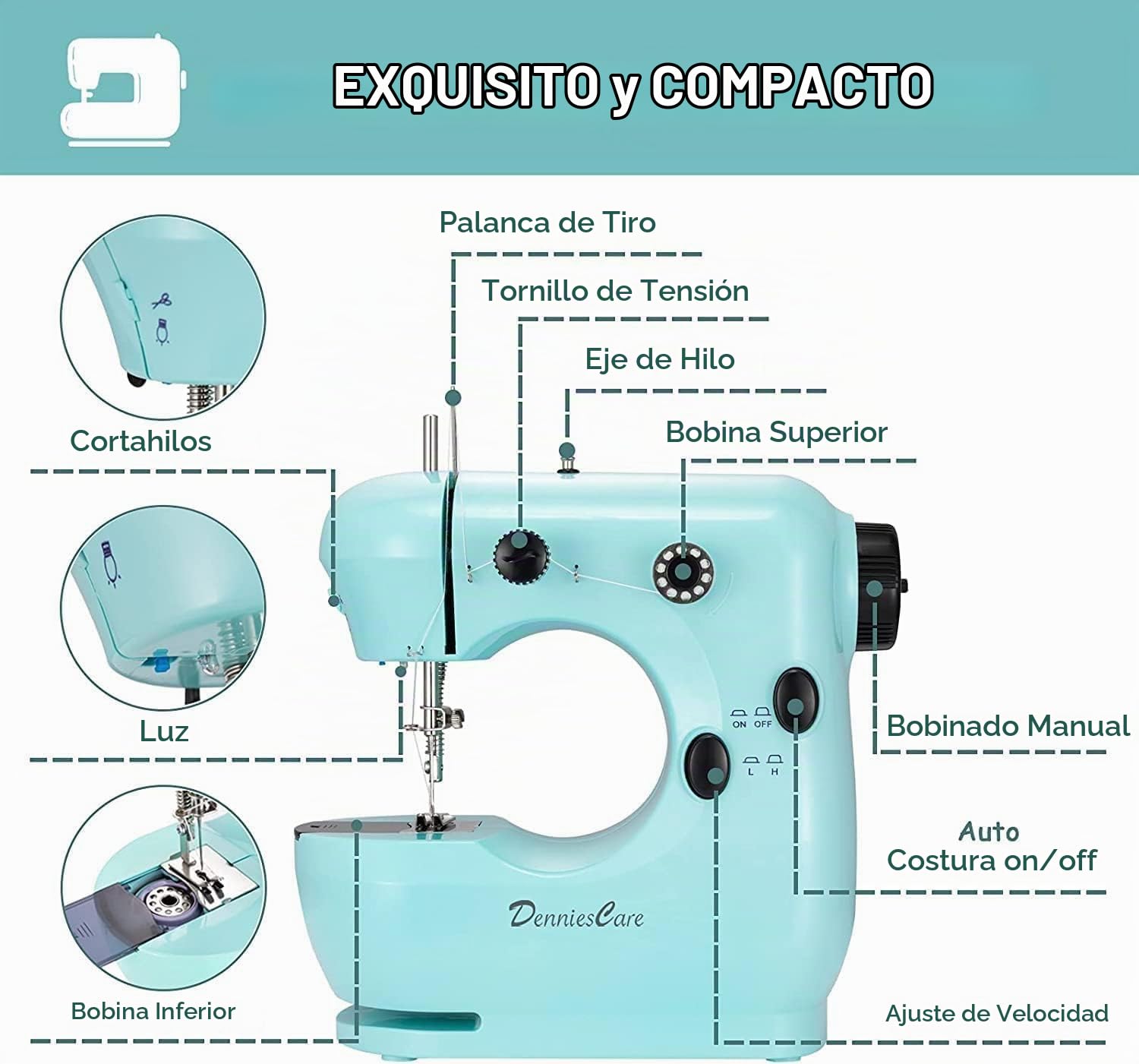 Maquina de Coser Costurero Portatil, Maquina de Coser Maquina Profesional Maquina de Cosers Prensatelas Mano Sewing Machine Maquina Cosers Manual Mini Ropa Cortinas Telas Bricolaje Viajes Casa