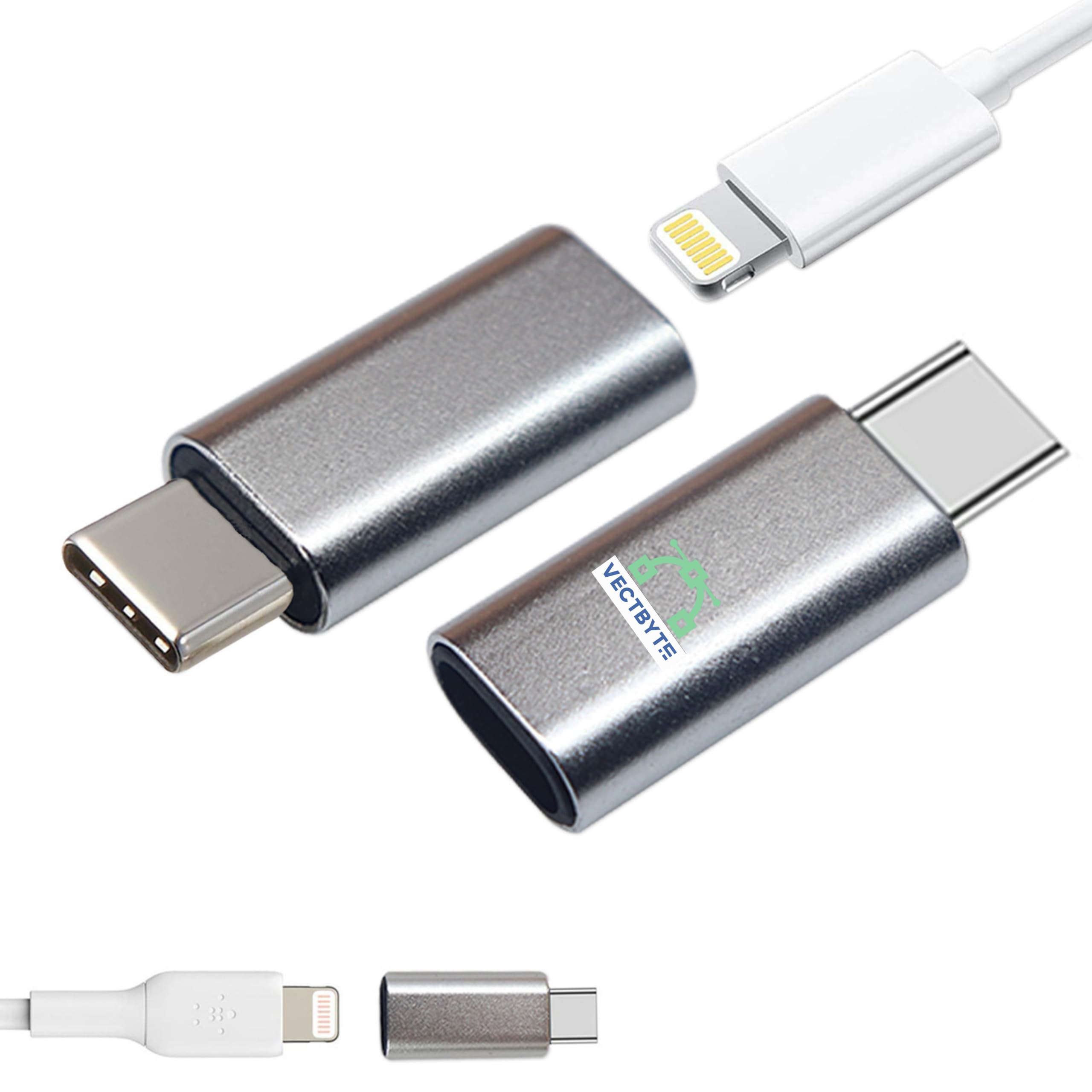 VectByte Lightweight & Sleek Design Lightning Female to Type-C Male Adapter for Charging Devices (2 Pack) with 56K Resistor, for Galaxy S20 Pixel 4, Laptops, Wall Chargers, Power Banks, Camera-image-42