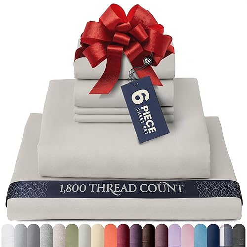 BELADOR Juego de sábanas de hotel suaves y sedosas, de lujo, de 6 piezas, para cama tamaño matrimonial, de esquinas tipo bolsillos profundos, ajuste
